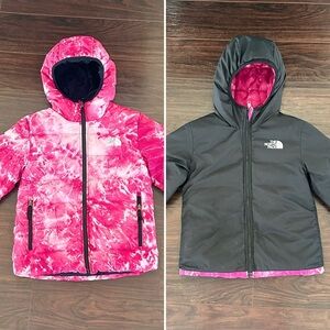 Girls North Face Down Puffer Jacket M 10/12 Hooded Black Pink Reversible 600